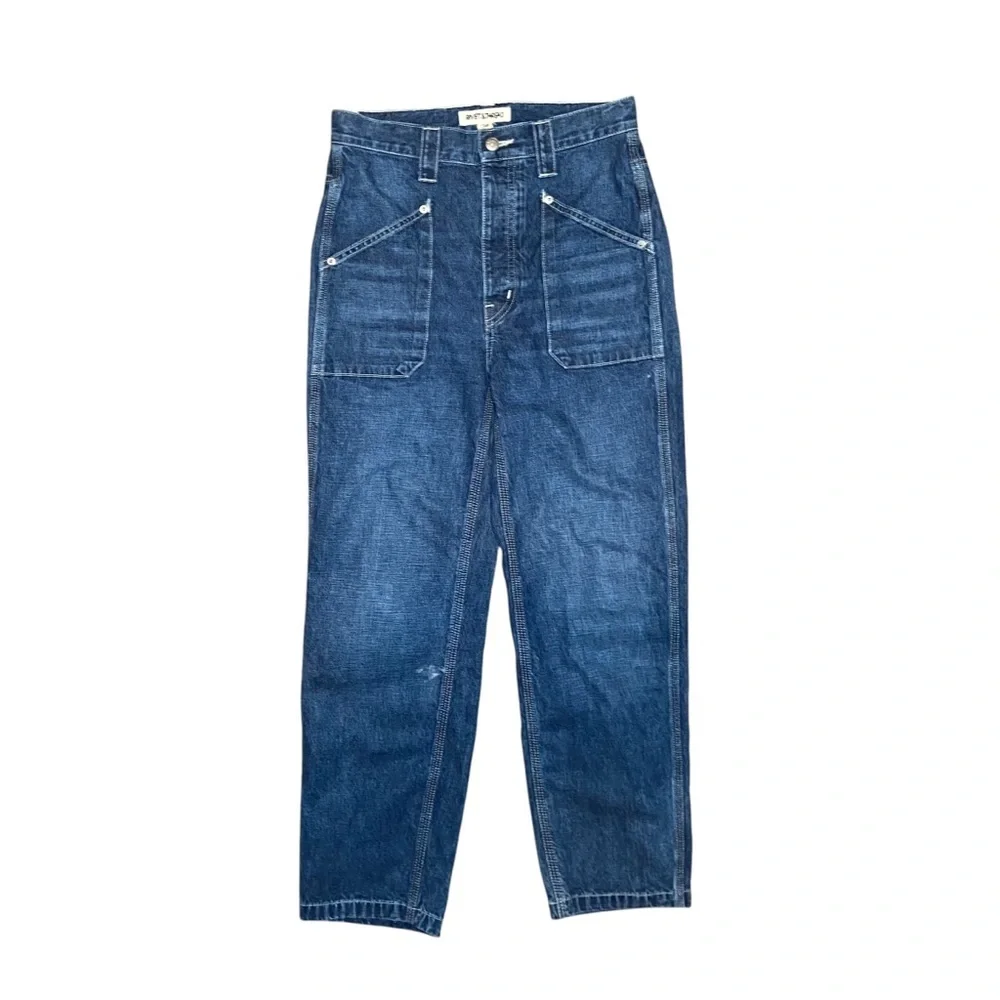 Rivet And Thread  High-Rise Relaxed Straight Jeans Dark Blue Pockets - Picture 2 of 10